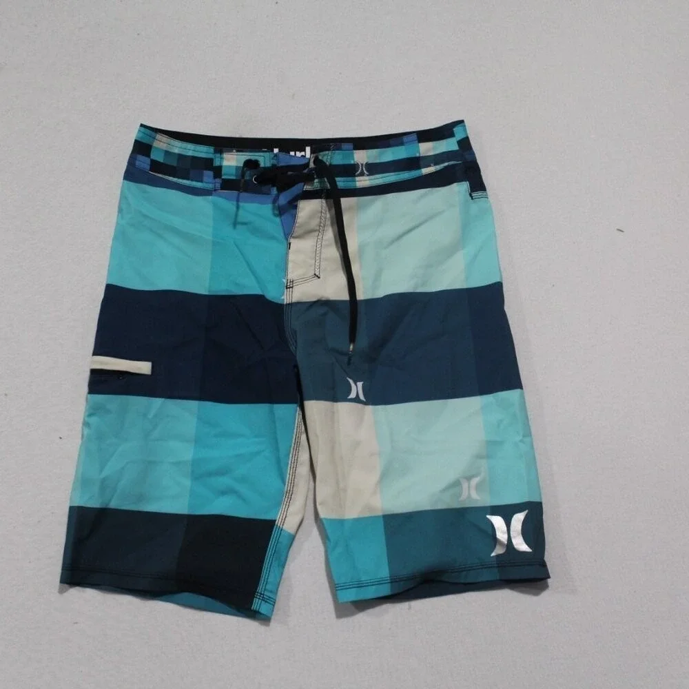 Hurley Men Blue Trunks Colorblock Board Shorts Size 28